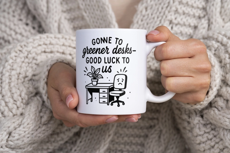 Gone to greener desks—good luck to us - Kubek Biały