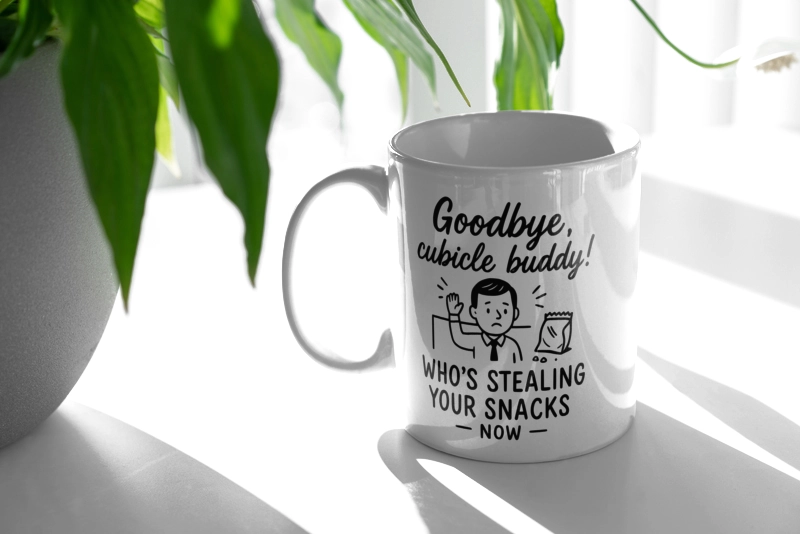 Goodbye, cubicle buddy! Who’s stealing your snacks now - Kubek Biały