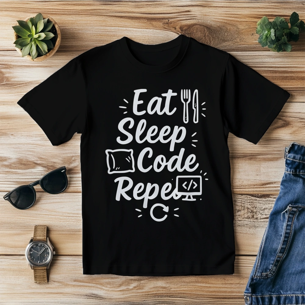 Eat, Sleep, Code, Repeat - Męska Koszulka Czarna