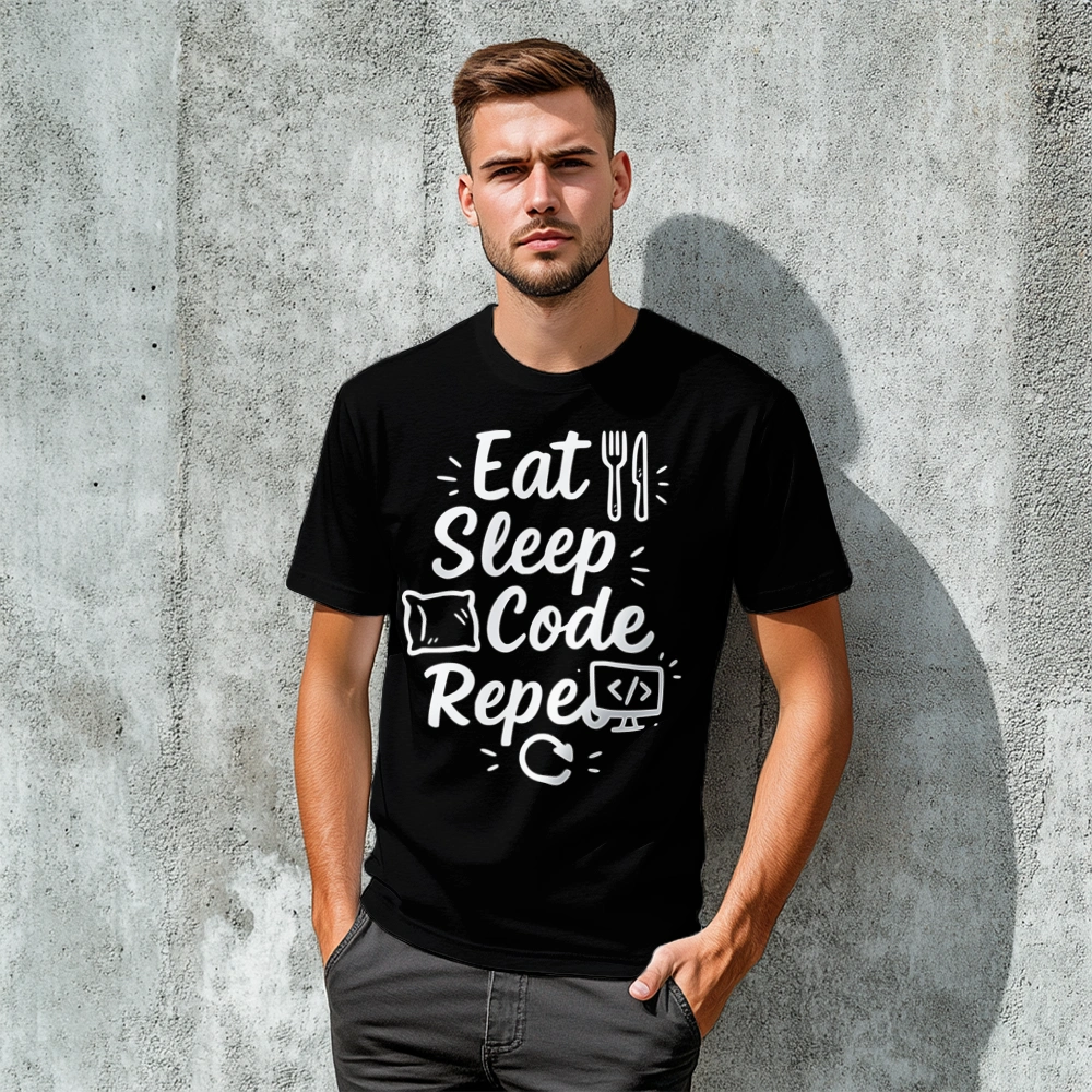 Eat, Sleep, Code, Repeat - Męska Koszulka Czarna