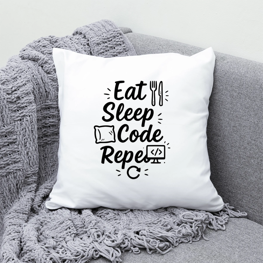 Eat, Sleep, Code, Repeat - Poduszka Biała