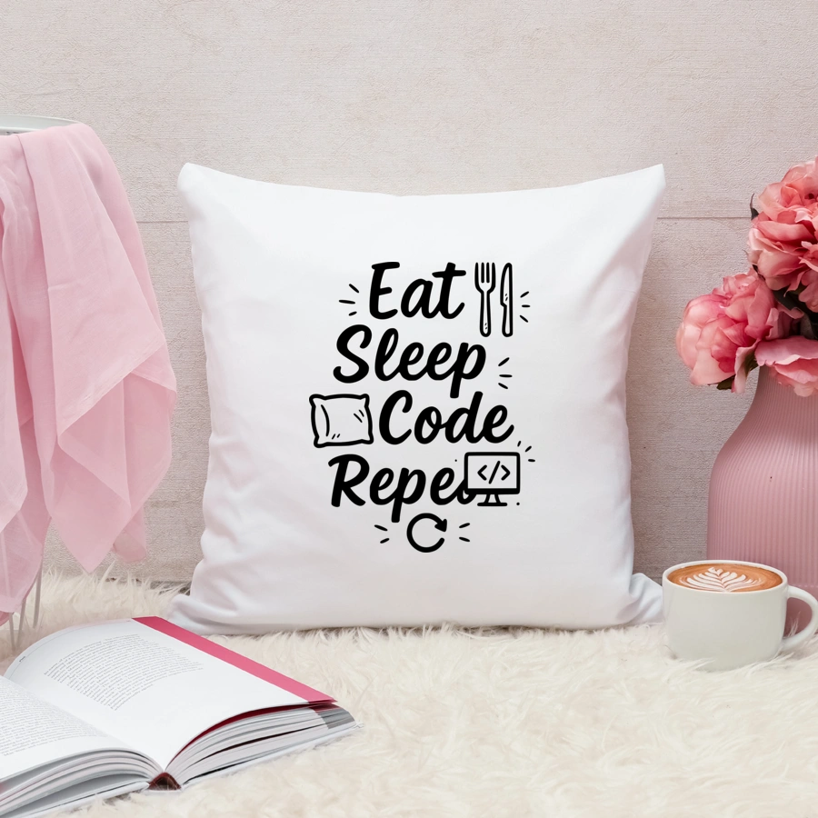 Eat, Sleep, Code, Repeat - Poduszka Biała