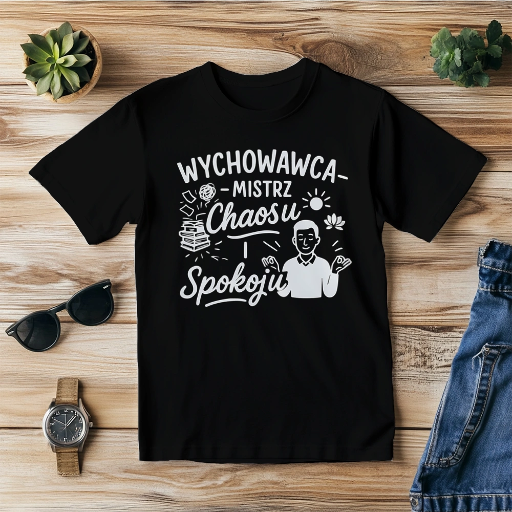 Wychowawca – mistrz chaosu i spokoju - Męska Koszulka Czarna