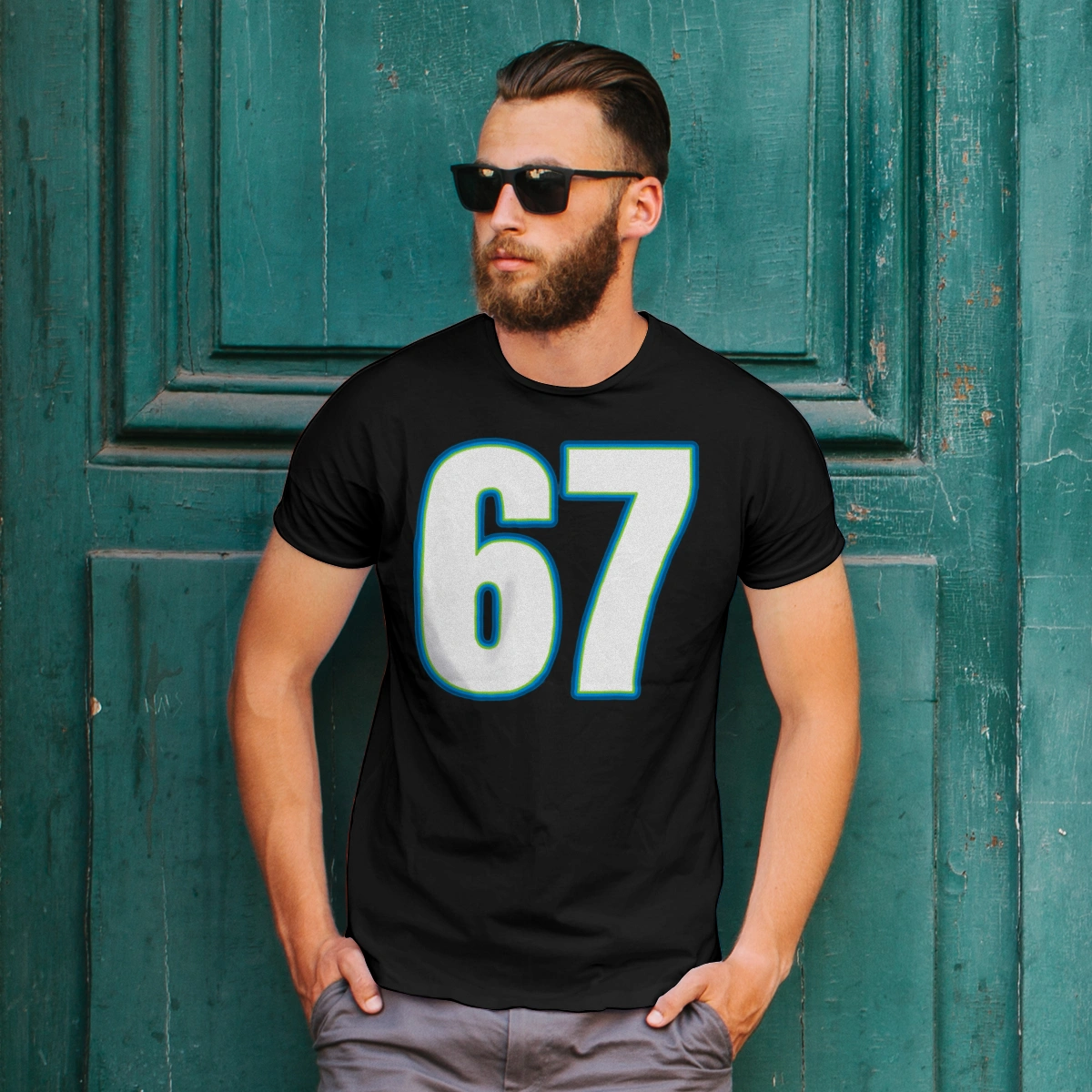 Z napisem 67 - Męska Koszulka Czarna