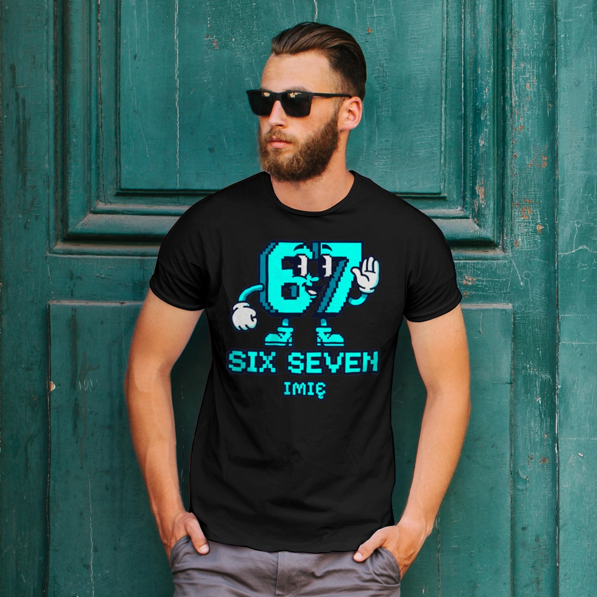 Six Seven Postać PERSONALIZACJA - Męska Koszulka Czarna